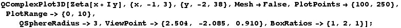 RowBox[{RowBox[{QComplexPlot3D, [, RowBox[{Zeta[x + I y], ,, {x, -1, 3}, ,, {y, -2, 38}, ,, Me ... Box[{2.504, ,, , RowBox[{-, 2.085}], ,, , 0.91}], }}]}], ,, BoxRatios-> {1, 2, 1}}], ]}], ;}]